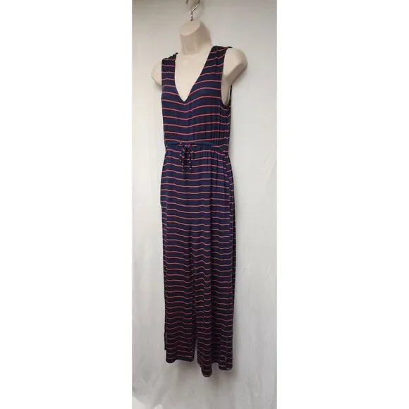 Maurices 24/7 Striped Navy Blue/Red Wide Leg Cropped Jumpsuit Size Small - Picture 3 of 7